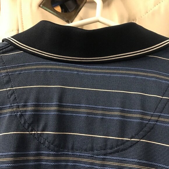 Palmer Golf Polo Shirt Mens Size Large (44) Navy Blue Stripes Collar Polyester - Picture 7 of 10